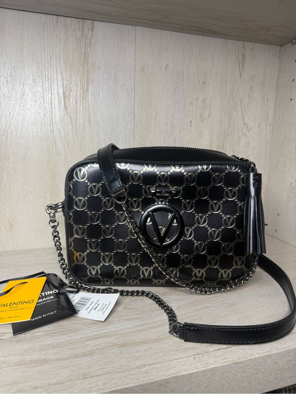 Valentino Black Logo-Print Leather Crossbody Bag